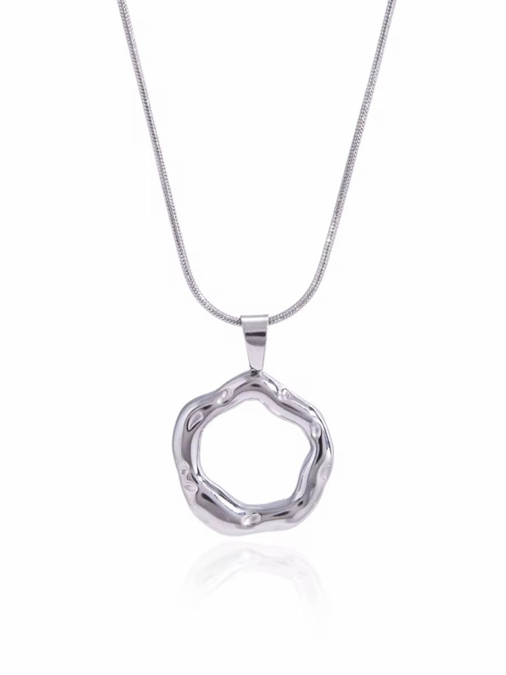 Stainless Steel Silver Tone Circle Pendant Necklace - Picture 3 of 7